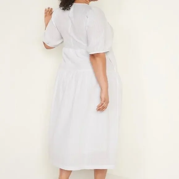 Old Navy Women's Tiered Puff Sleeve Midi Dress XXL White Pockets - Picture 7 of 16